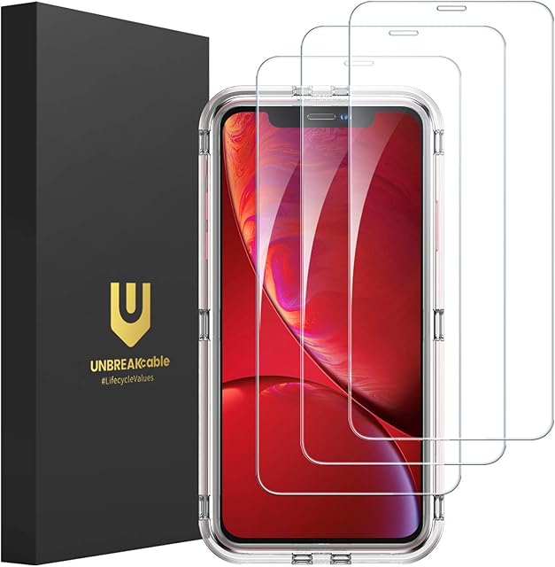 UNBREAKcable iPhone 11/XR Screen Protector [3-Pack], 9H Hardness Tempered Glass Screen Protector for iPhone 11/XR, Case Friendly, 2.5D Round Edge, Anti-Bubbles, Easy Install Tool, 3D Touch Support