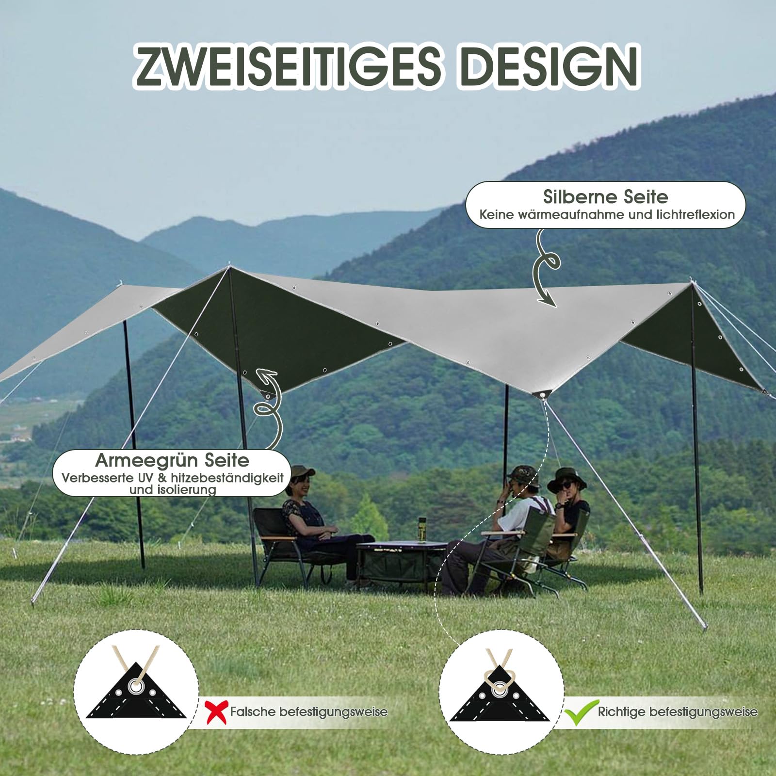 SHANNA Abdeckplane 3x5 m Wasserdicht, 180 g/m² PE Schutzplane Gewebeplane mit Ösen, UV Stabil Reißfest LKW Plane, Mehrzweck Abdeckung für Gartenmöbel Holz Pool Trampolin Auto, Grau-Grün