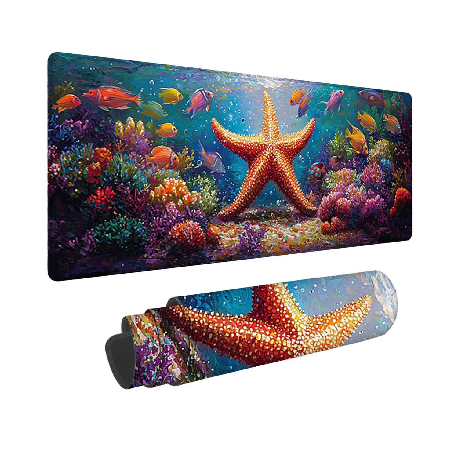Podkładka pod mysz do gier, 1200 x 500 mm XXL Podkładka pod mysz do gier, duża, antypoślizgowa, wodoodporna, rozszerzona długa klawiatura, akcesoria biurowe, do gier, komputera, komputera (rozgwiazda