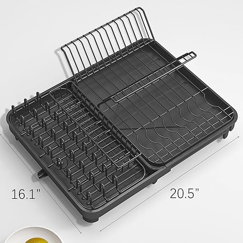 Miniatura 2 de Escurridor de platos grande de 20.5 pulgadas de profundidad x 16.1 pulgadas de ancho, estante de platos extensible de metal, multifuncional para