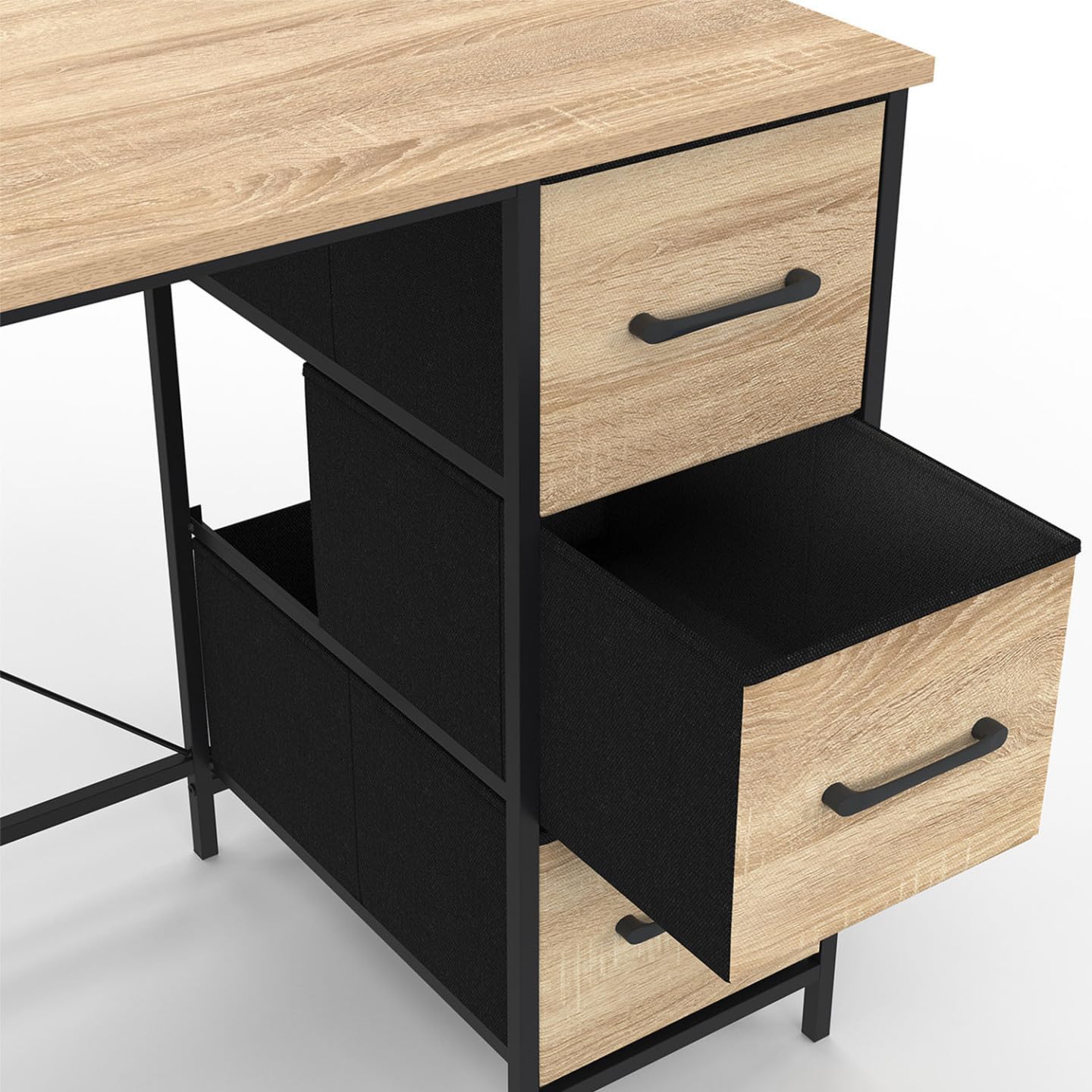 IDMarket - Bureau 3 tiroirs en Tissu Utah Bois et Noir Design Industriel