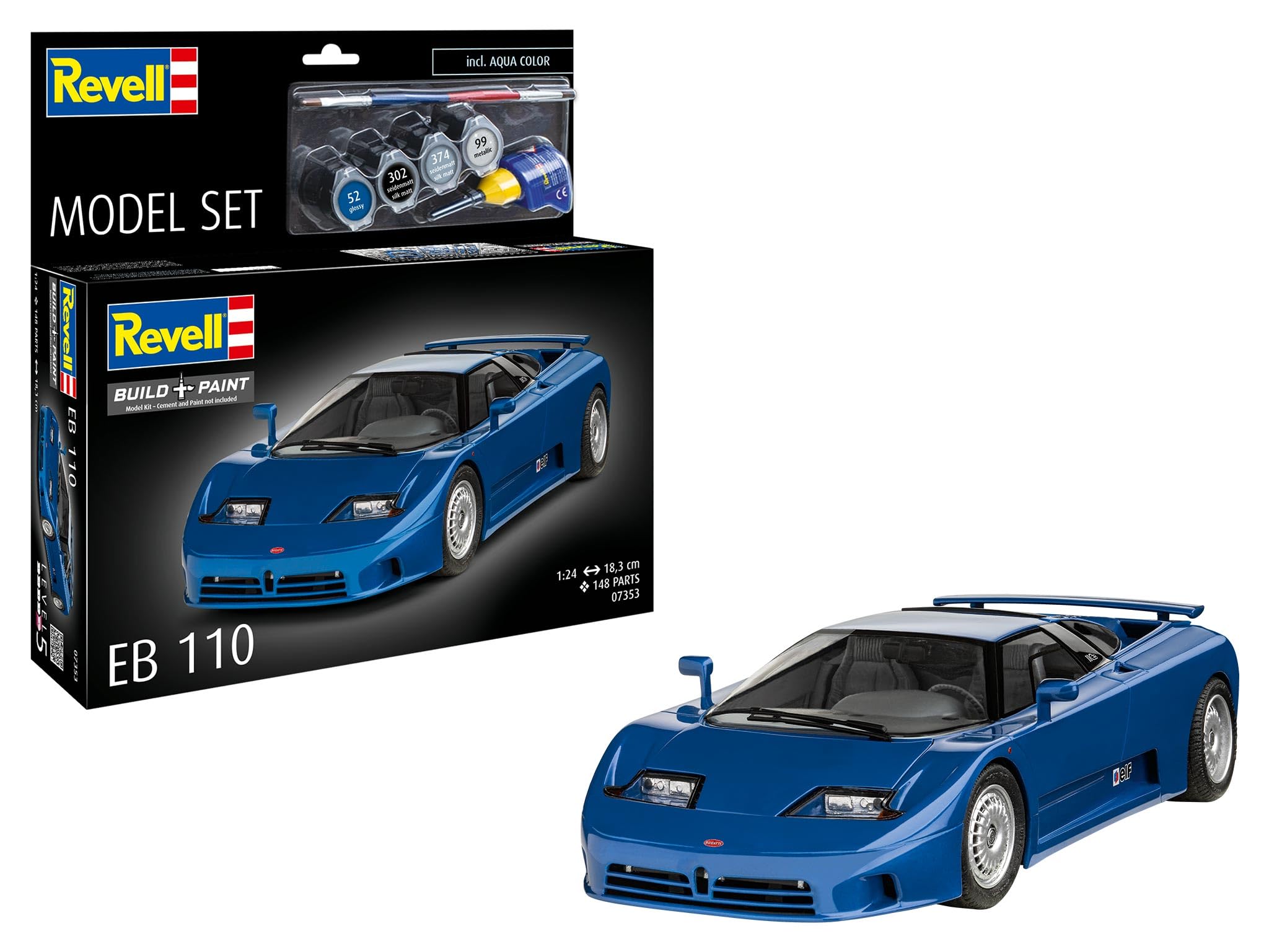 Revell Modellbau, Model Set EB110, Bausatz, Maßstab 1:24, 140 Teile, Bastelset ab 12 Jahren, Detailgetreues Modell, Sportwagen, Authentische Nachbildung