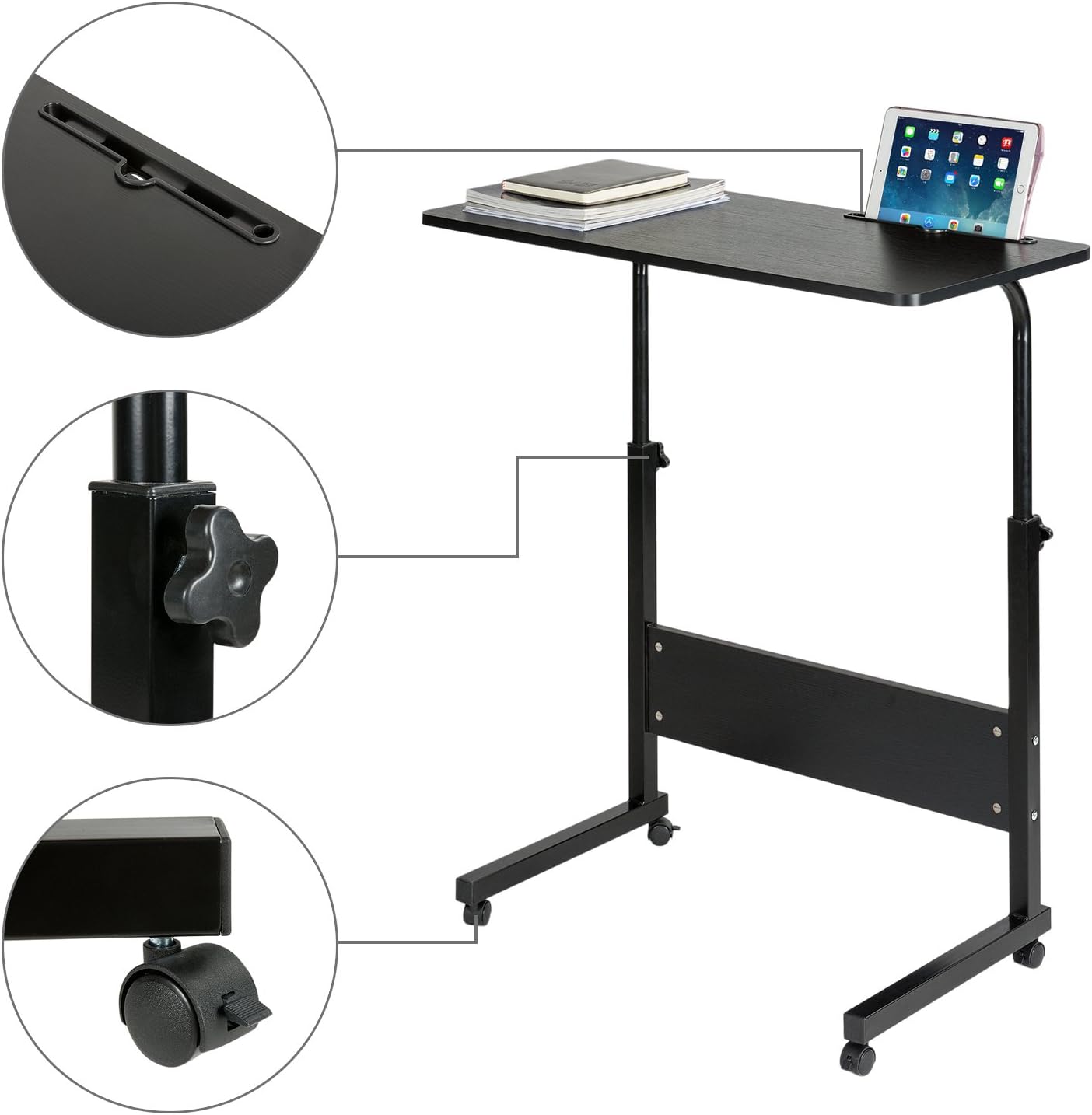 Review Discount DOEWORKS Adjustable Laptop Stand Portable Cart Tray Side Table, Cherry