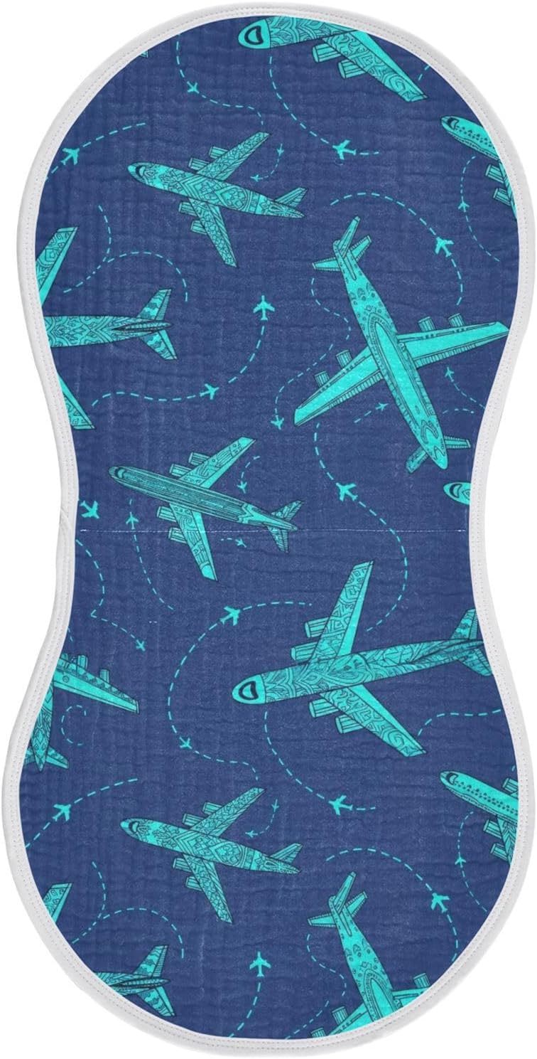 Emelivor Travel Airplanes Blue Pattern Muslin Burp Cloths for Baby Super Soft Baby Burp Cloths Absorbent Baby Washcloths Burp Bibs Towel Spit Up Burping Rags for Newborn Girls Boys