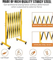 Vista 3 de TECSPACE Barricada de metal expandible industrial, tamaño de expansión 11.5 pies, amarillo y negro, Barricada de seguridad de acero duradero