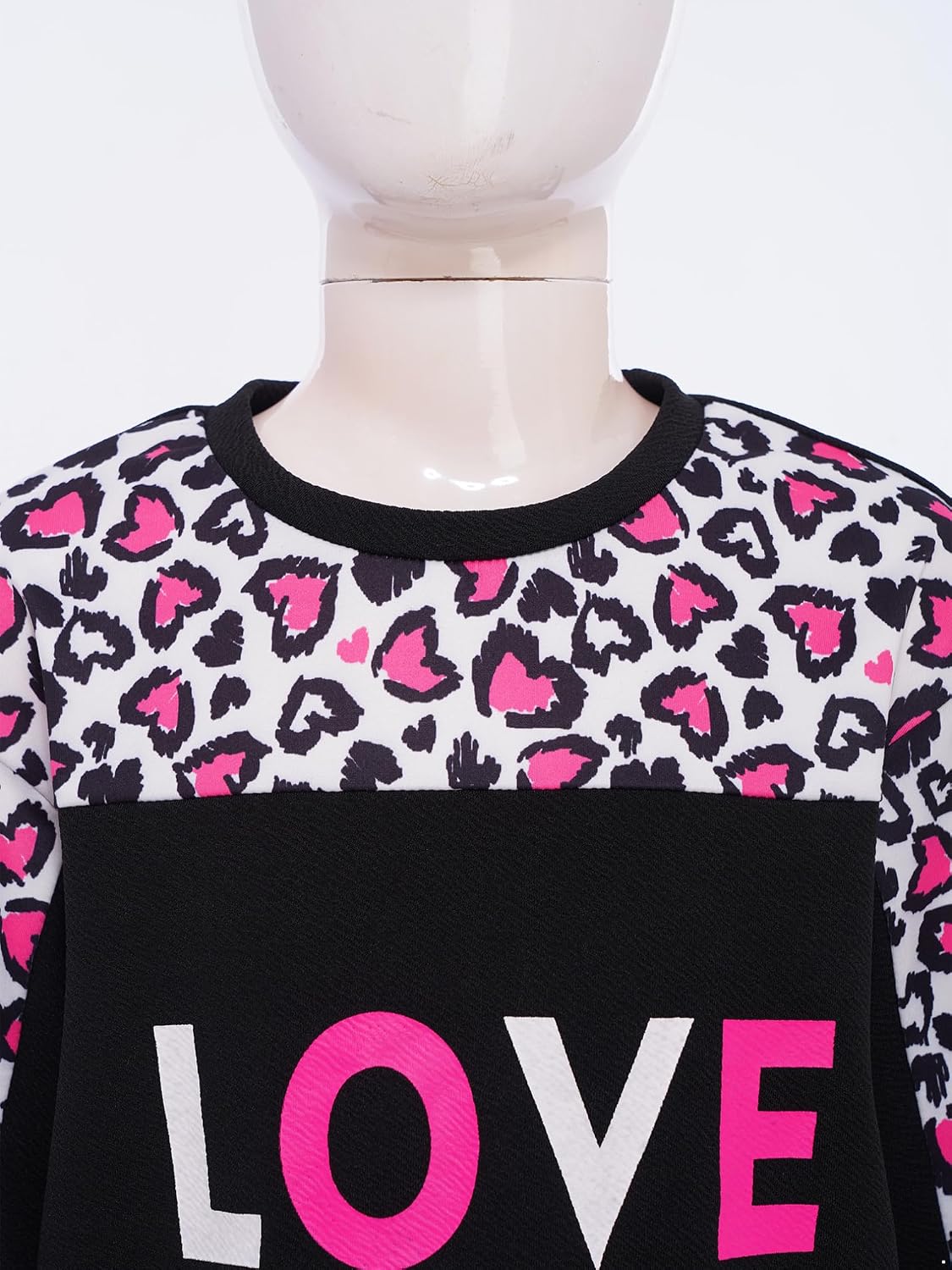 FEESHOW Kids Girls 2-Piece Casual Set Leopard Letter Print Sweatsuit Long Sleeve Pullover Sweatshirt with Sweatpants