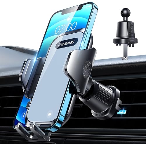 VANMASS Car Phone Holder Mount 2024 Upgraded [Patent Steel-Hook] Car Vent Phone Mount Clip Military-Grade Shockproof Cell Phone Car Mount Handsfree Truck Stand Vent Cradle for iPhone 15 Android,Grey