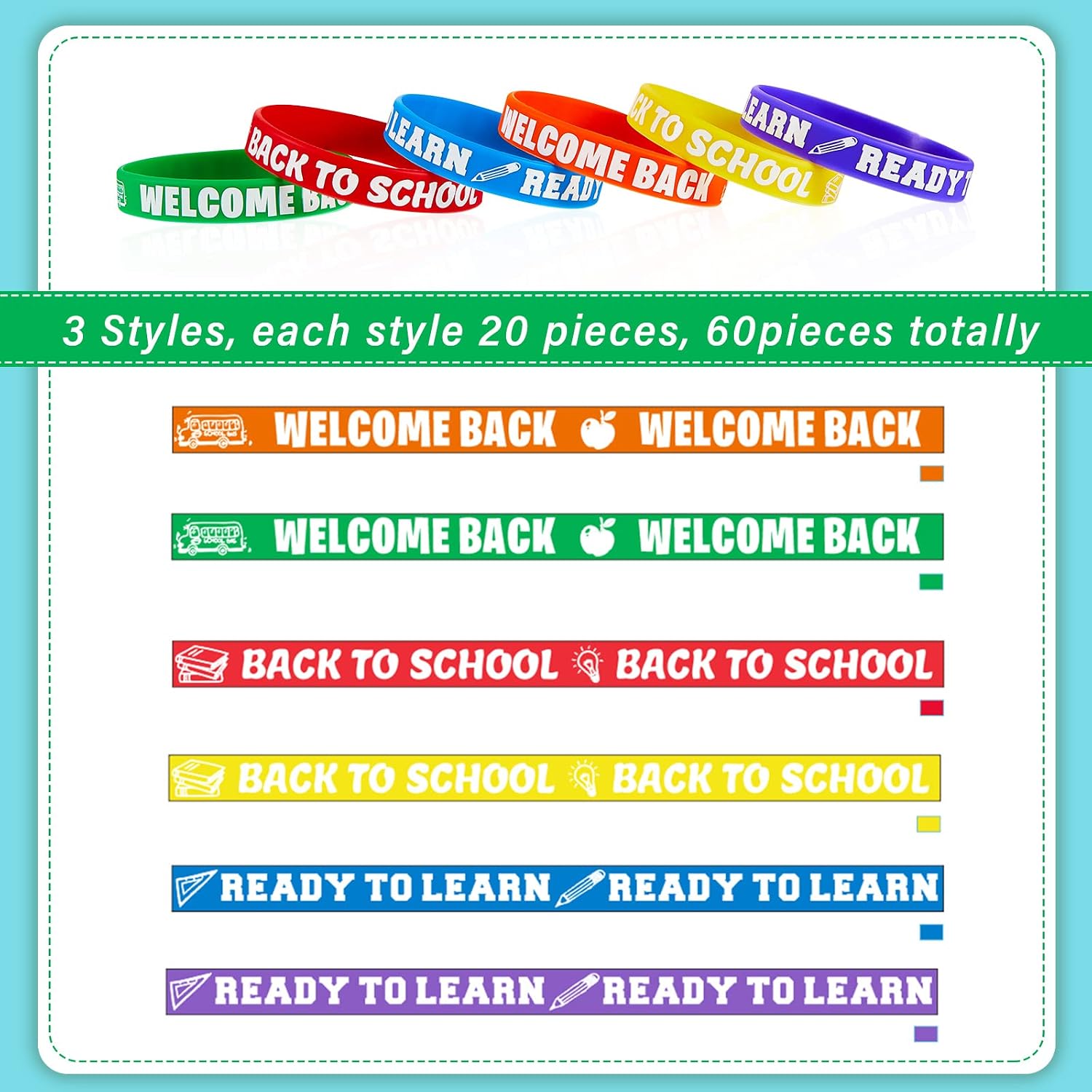 36 Pcs Back to School Bracelets, Silicone Wristbands for Students Teens image 4