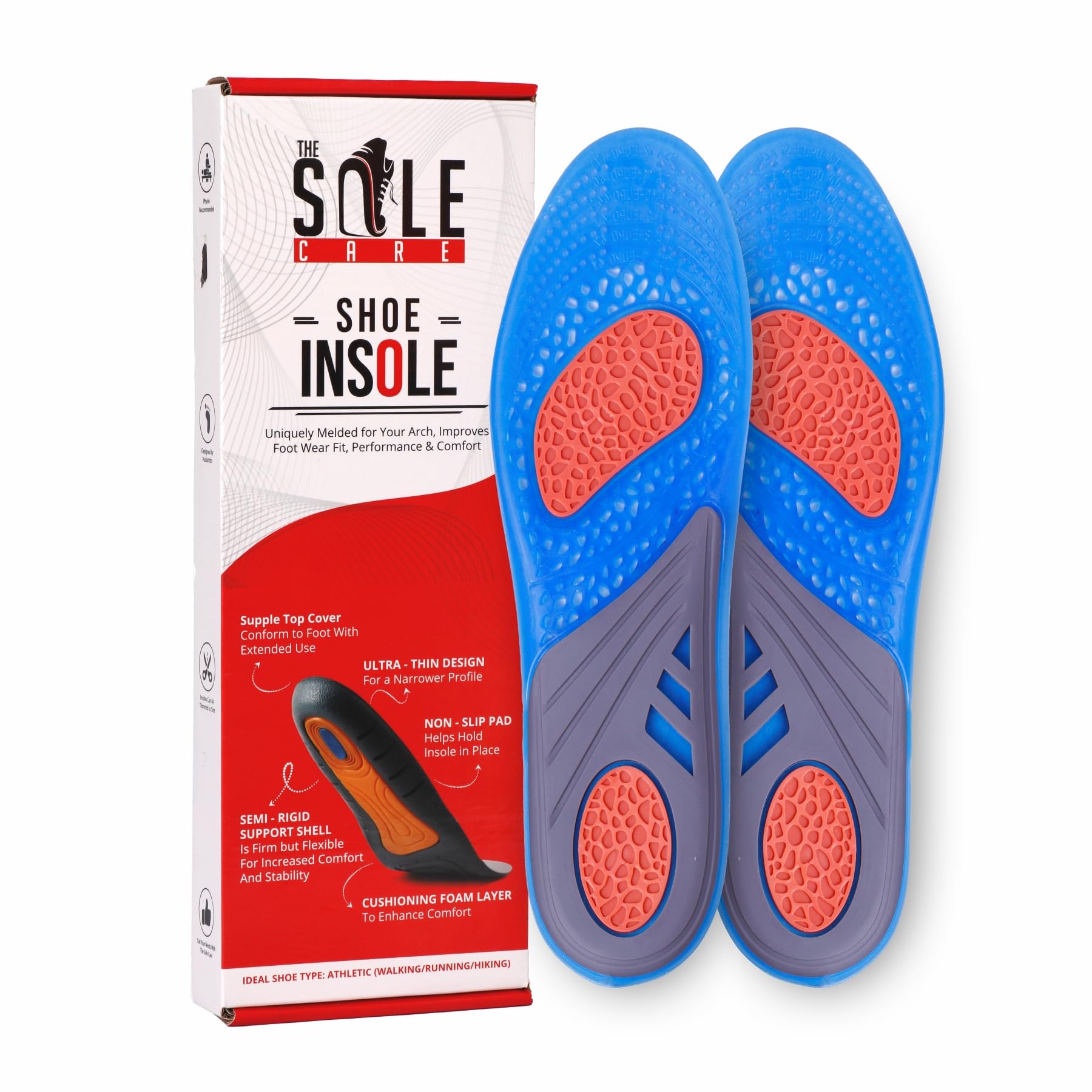 The Sole Care Shoe Sports Gel Insoles Plantar Fascitis/Flat Foot | Trimmable Orthotic Shoe Inserts For Men & Women| (B07QS3BJHR) Amazon Price History, Amazon Price Tracker