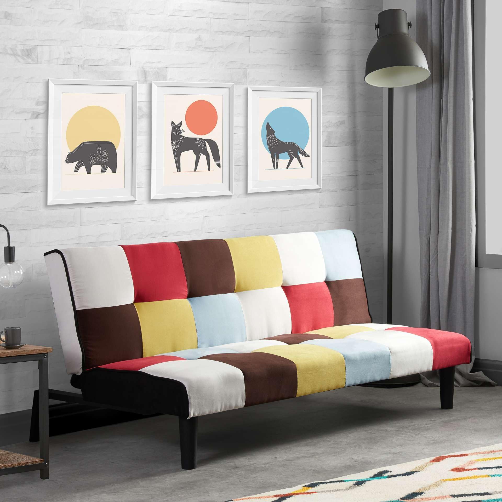 Birlea Multi Coloured Sofa Bed Rainbow 3 Seater Settee Fabric Scandinavian Retro