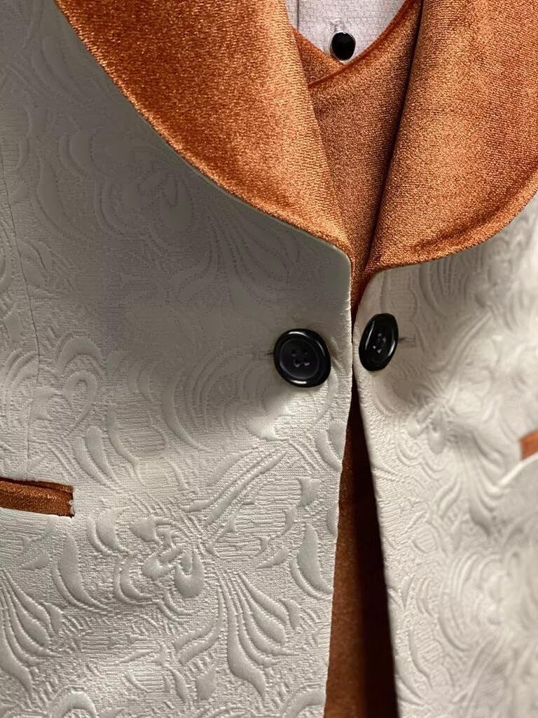 Mens Slim Fit Suit 3 Piece Suits Floral Tuxedos Shawl Lapel Velvet Suit Set for Men Formal Wedding Prom Party Suit - Image 5
