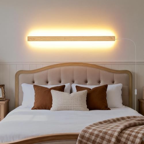 Miniatura 13 de Apliques de pared modernos enchufables, 23.6 pulgadas, luces LED de pared largas negras esmeriladas, lámpara de pared acrílica de 12 W, blanco