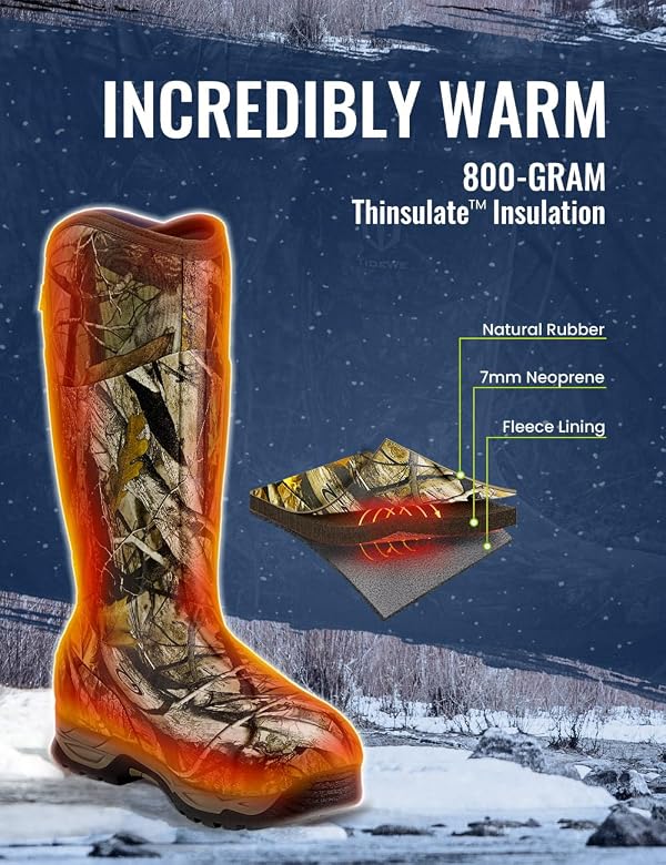 TIDEWE Rubber Hunting Boots with 800g Insulation, Waterproof Insulated Next Camo G2 Warm Rubber Boots with 7mm Neoprene, Sturdy Outdoor Hunting Boots for Men (Size 9) by TIDEWE - Image 5