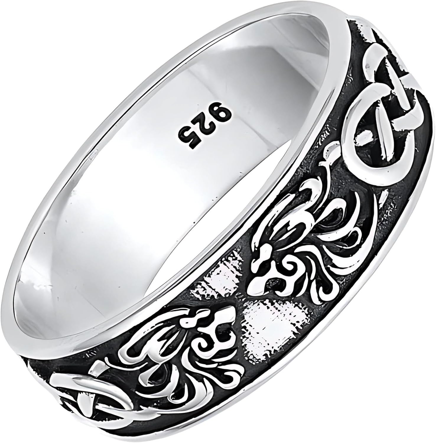 S925 Sterling Silver Celtic Lion Braided Design Pipe Cut Ring Symbolic Medieval Heritage Band Size 6-12