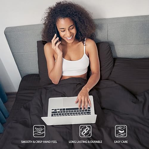 Miniatura 5 de Sunday Home Sábana bajera de 400 hilos 100% algodón natural, 1 sábana bajera de rayas damasco, color gris oscuro, bolsillo profundo de 15 pulgadas,