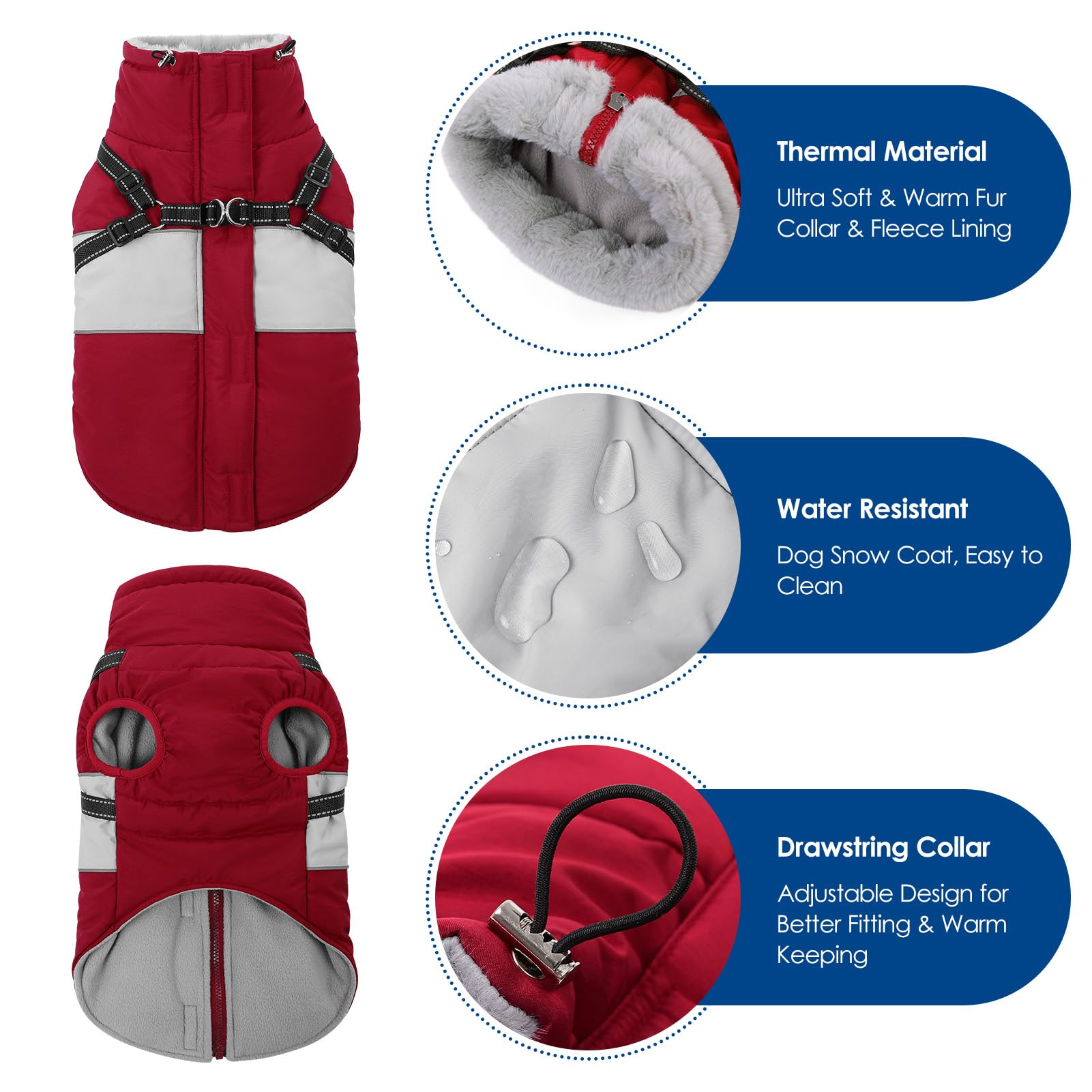 KOESON Abrigo para perro, chaqueta cálida de invierno para perro con arnés integrado para caminar fácilmente, abrigo con forro polar para clima frío para perros medianos, chaqueta acolchada
