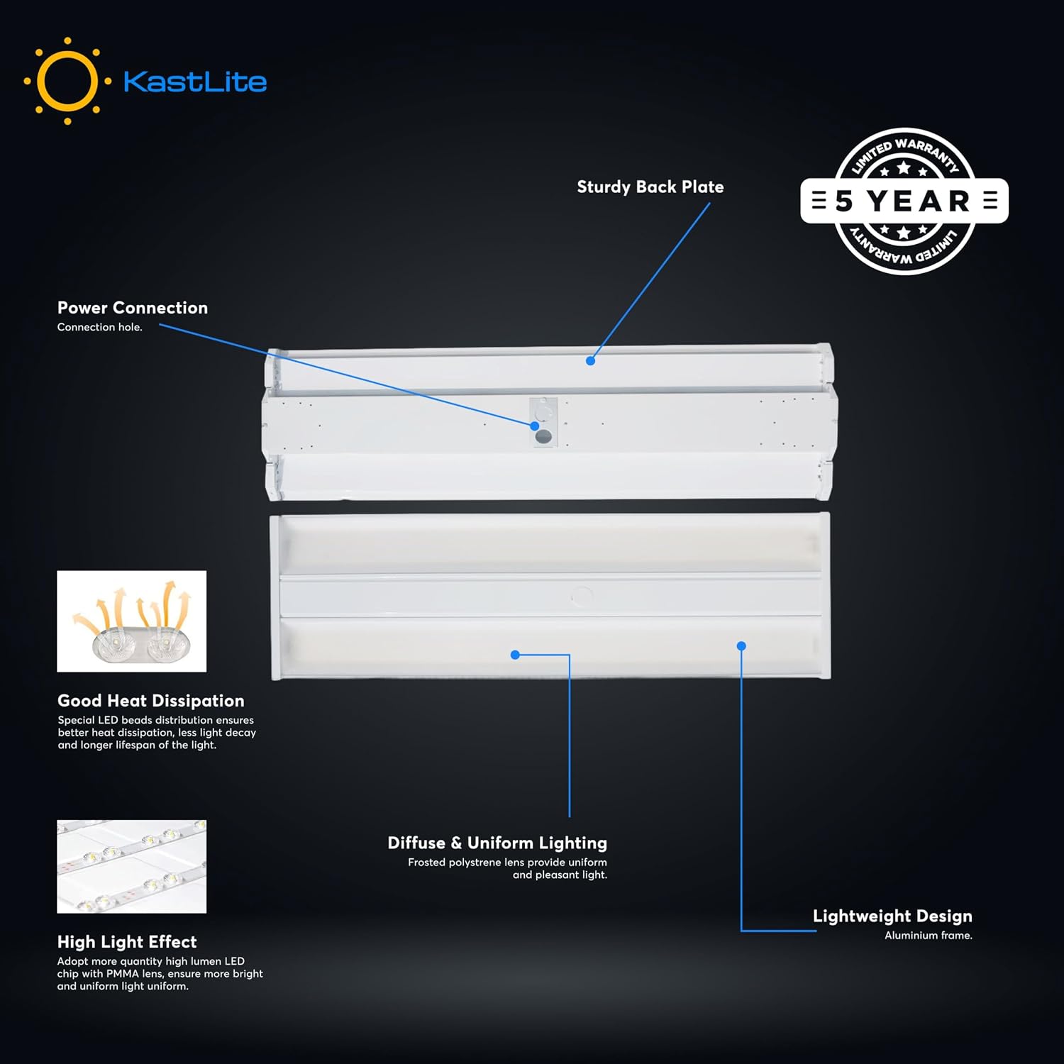 KASTLITE LED Linear High Bay Shop Light 1000W Equiv. | 270W, 41000 Lumens, 4000K | Linear Hanging Light for Warehouse | Integrated LED Dimmable High Bay Light | Energy Saving, DLC, UL Listed - 8 Pack