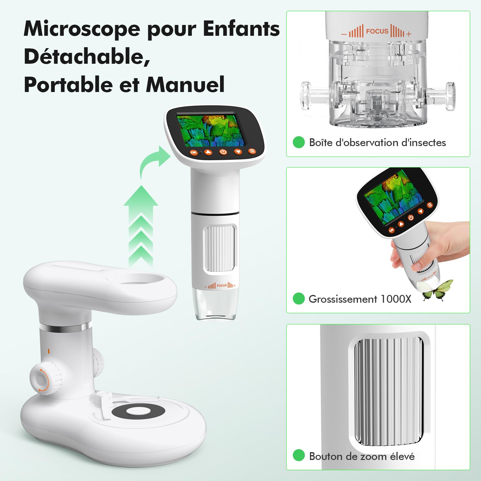 HOMEASY Microscope Enfant: Microscope Numérique 50-1000X avec Écran HD 2,0", 8 LED Réglables, Rechargeable, Compatible Windows/Mac, Stockage Photos/Vidéos, Cadeaux Éducatifs pour Enfants de 4-12 Ans