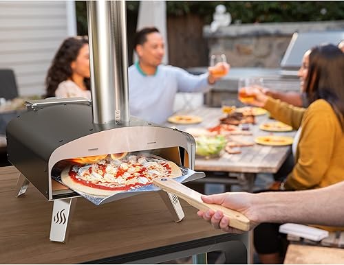 Miniatura 7 de Horno de pizza al aire libre de pellets de leña de 12 pulgadas con piedra para pizza y cáscara de pizza, horno de pizza portátil de leña para patio
