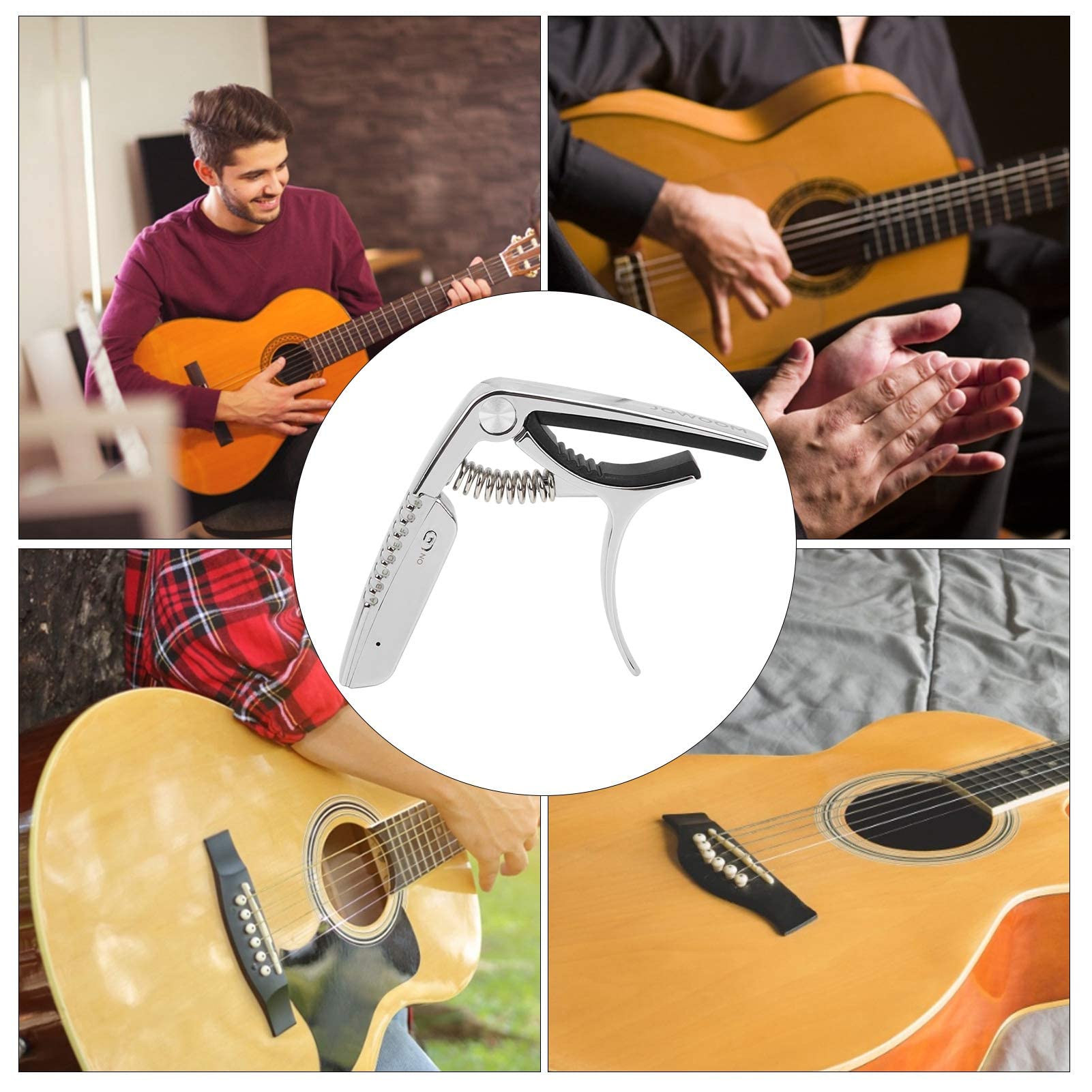 Guitar Capo, Guitar Capo Tuner in lega di zinco Display a LED 2 in 1 adatto per chitarra acustica, chitarra elettrica e ukulele(nero) Accessori Per Prestazioni