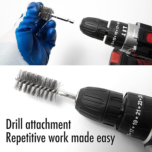 Miniatura 5 de Limpiador de tubos de cobre de 6 piezas, juego de cepillos de limpieza de tuberías de 12" 34" 1", cepillos de acero inoxidable para taladro