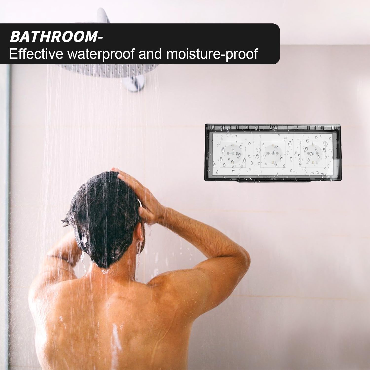 Cache Interrupteur Mural, Type 86 Réversible Cache Interrupteur Prise Étanche avce 3 Cellules, Autocollant Cache Prise Electrique pour Salle de Bain, Chambres et Cuisine (29.5 * 12.8 * 2cm)