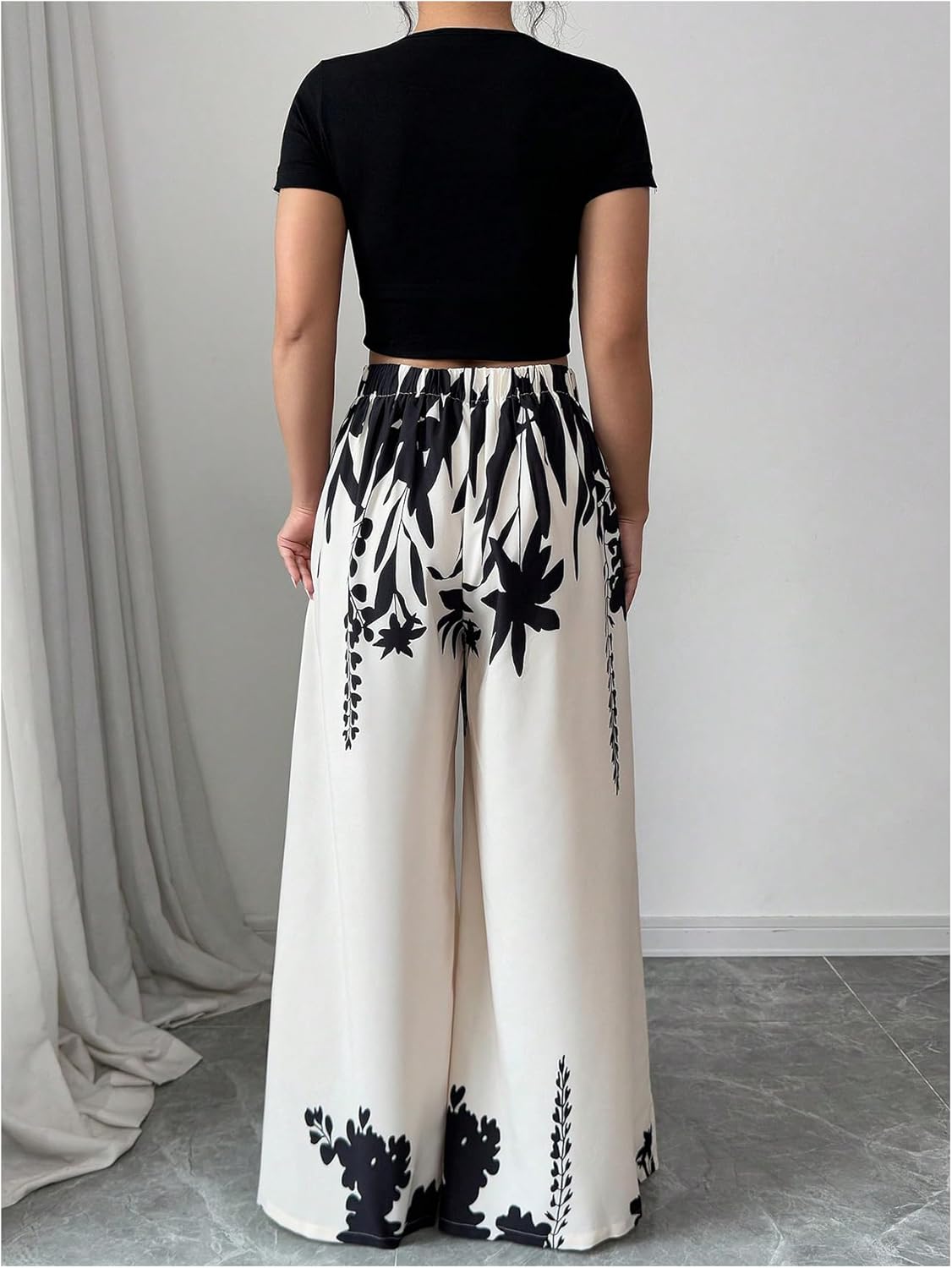 MakeMeChic Women's Floral Wide Leg Pants Flowy Palazzo Pants High Waisted Business Trousers - Image 2