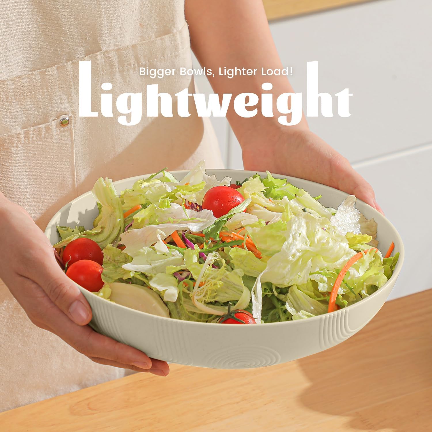 Homienly 65 oz Large Salad Bowls Wheat Straw Big Bowls 10 inch Serving Bowls Wheat Straw Plates Bowl Set of 6 Wide and Shallow Bowl for Kitchen Dishwasher Safe-Beige - Image 5