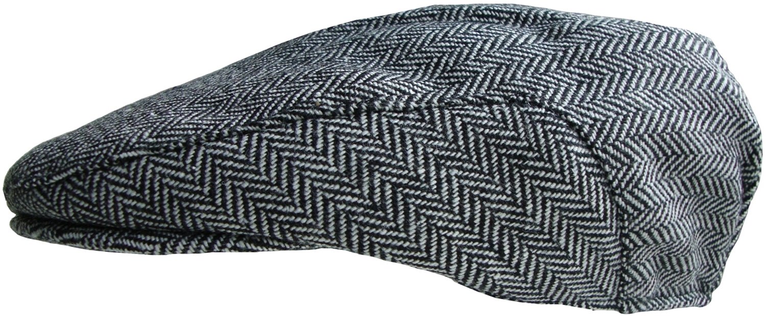 Rjm Mens Tweed Country Flat Cap (56cm, Black/White Herringbone)