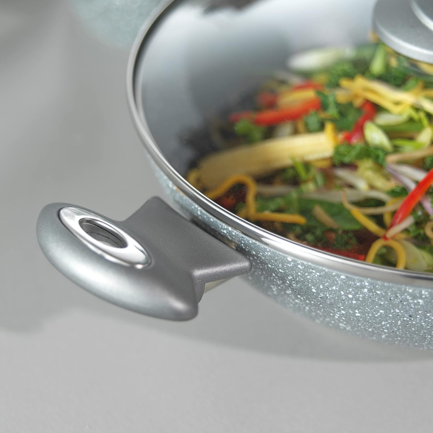 Salter 8 Piece Grey Non-Stick Induction Suitable Pan Set 16/18/20cm Saucepans, 20/24/28cm Frying Pans, Wok, Griddle