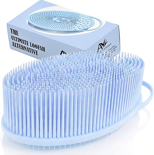 Avilana Premium Exfoliating Body Scrubber - 8 Years Trusted Since 2017 - SGS Certified Silicone Bath Brush, Firm Bristles Smooth Rough Bumpy Skin
