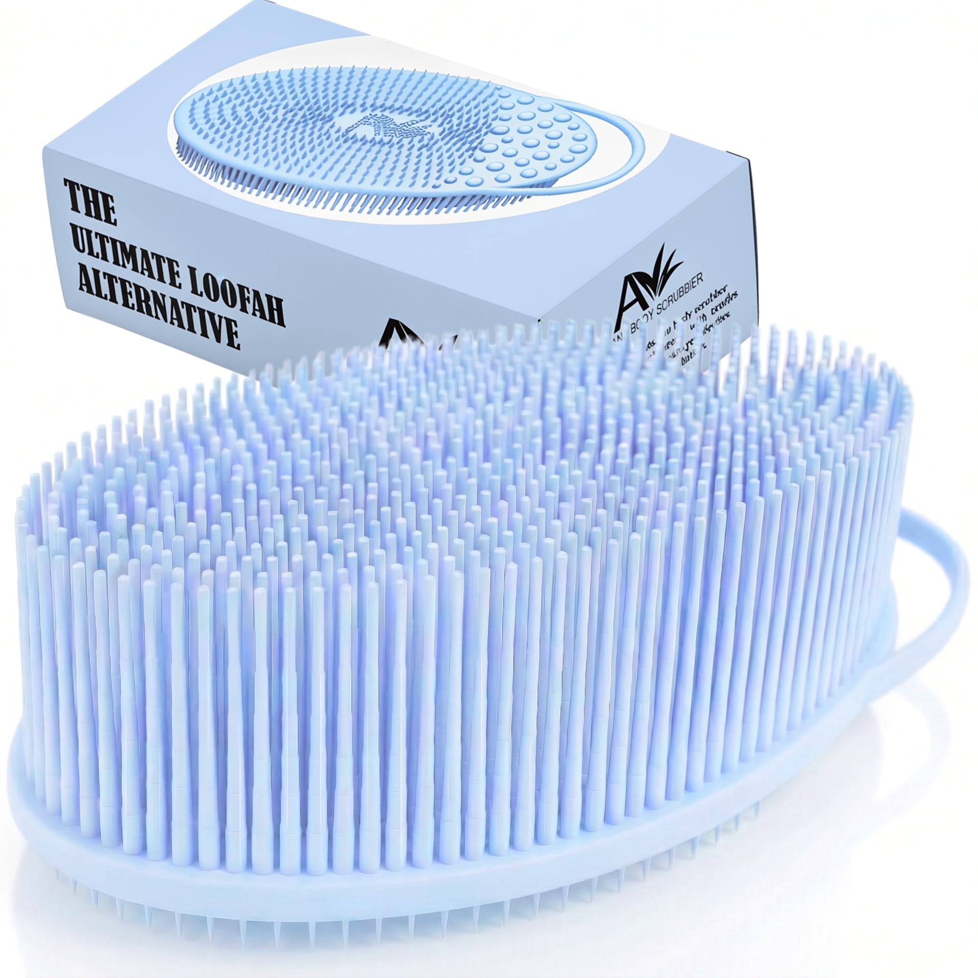 Avilana Silicone Body Scrubber – Gentle Shower Brush & Loofah Alternative- Food Grade & Lab Tested – Fast-Drying, Hygienic, BPA-Free Silicone Body Gentle Exfoliator (Blue, Exfoliate)