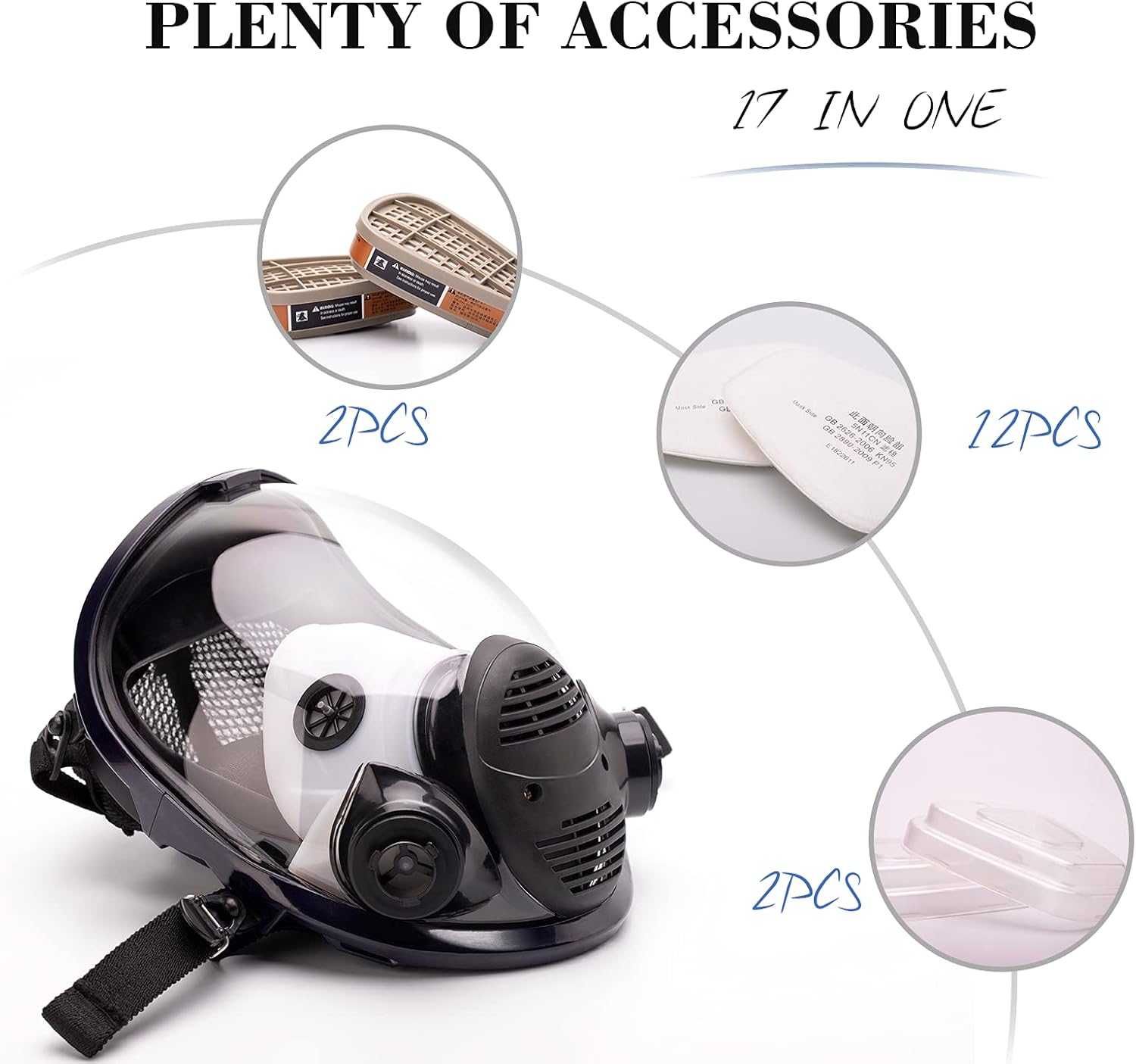 17in 1 Reusable Full Face Respirator Widely Used in Paint Sprayer, Chemical,Woodworking,Dust Protector