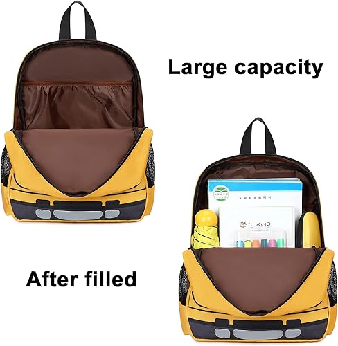 Miniatura 5 de Mochila infantil para niños y niñas, bolsas de preescolar 3D de dibujos animados para guardería, amarillo, (Yellow Bus), Mochila para niños pequeños