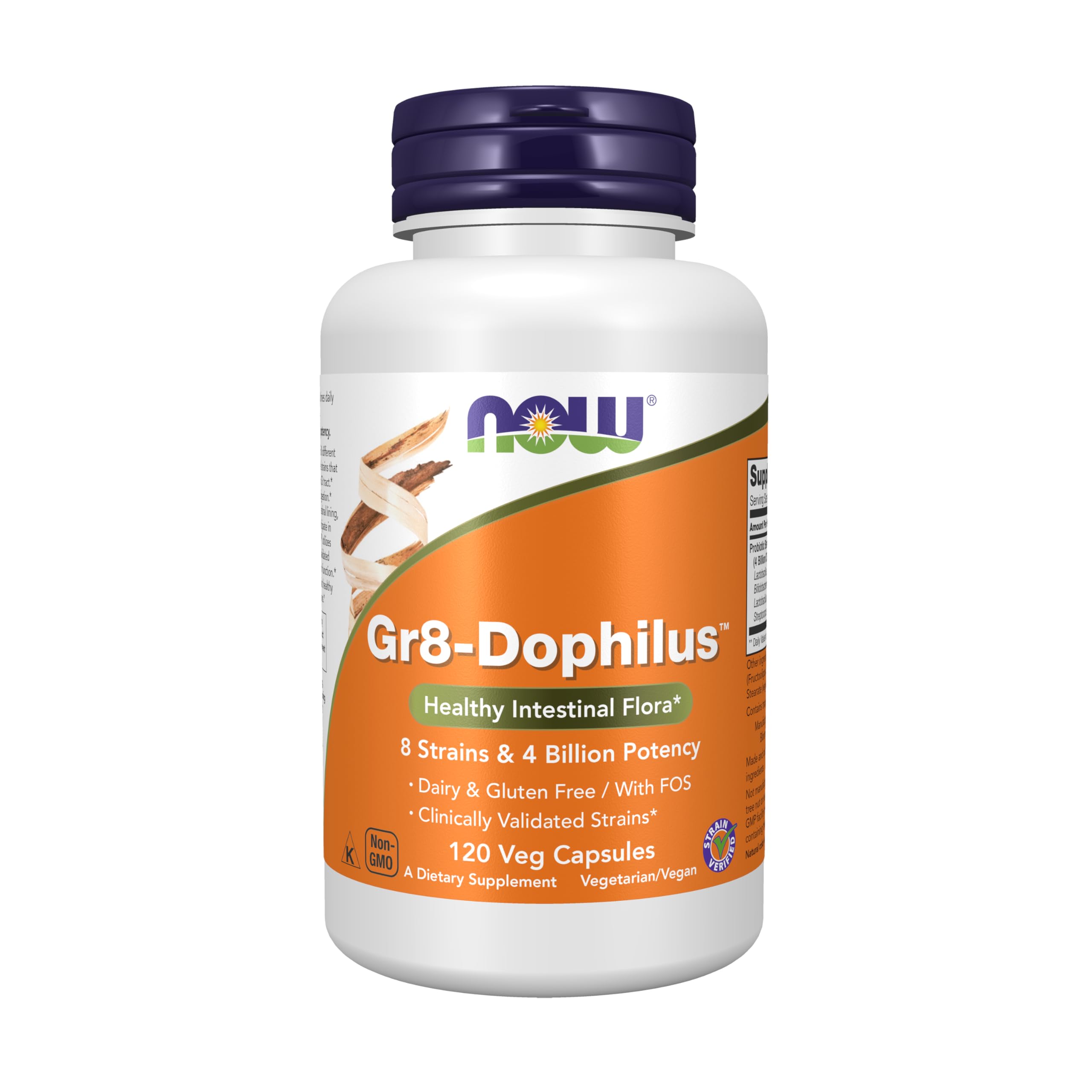 NOW Supplements, Gr8-Dophilus™with 8 Strains & 4 Billion Potency, Shelf Stable, 120 Veg Capsules