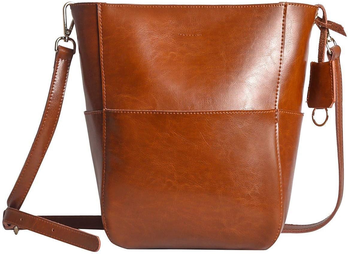 Women's Leather Designer Handbags Shoulder Bucket Bags for Women 2 Shoulder Straps Vintage Tote Purses Crossbody Bag Large Satchel Bag Small Messenger Bag Ladies