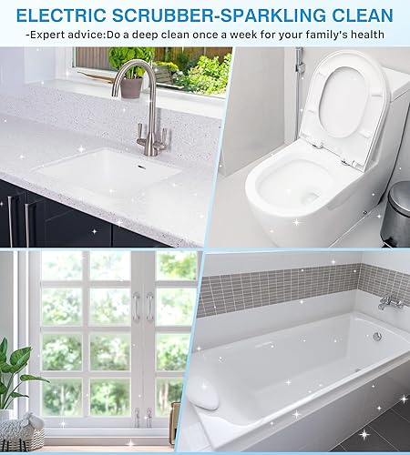 Miniatura 5 de Limpiador eléctrico giratorio, limpiador de ducha con pantalla LED y 6 cabezales de repuesto para baño, de doble velocidad, limpiador eléctrico para
