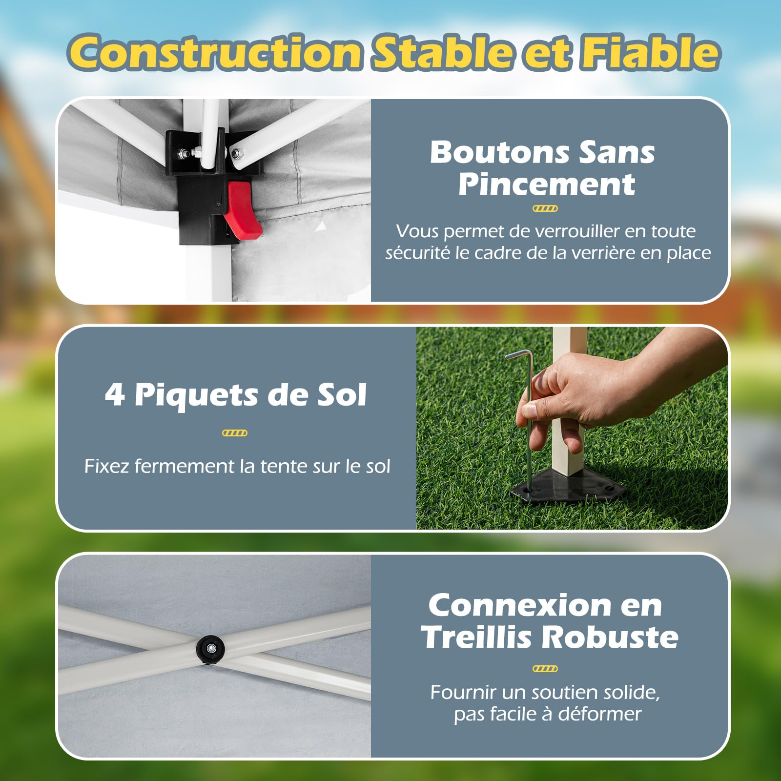COSTWAY Tonnelle de Jardin 3 x 3 M avec Panneau Latéral, Tente Réception Pliant avec Sac à Dos Portable 4 Piquets Protection Solaire Montage Facile, pour Fête Camping Pique-Nique (Blanc)