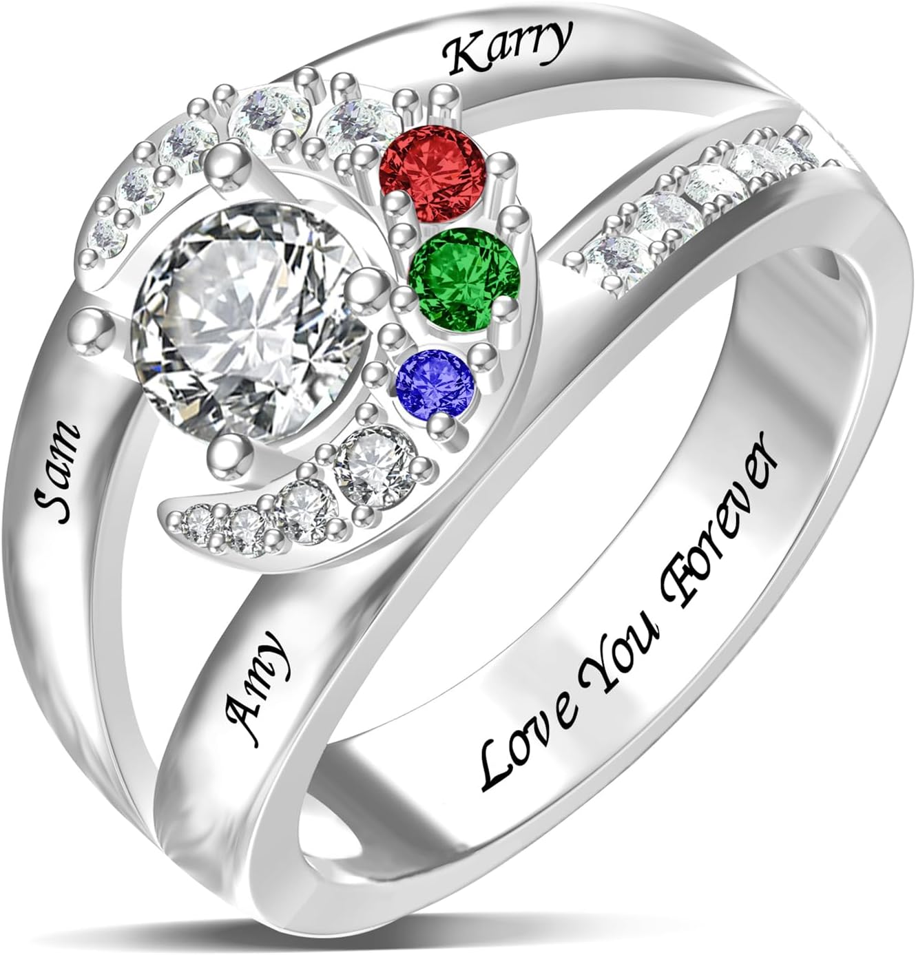 Personalized Name Ring with Birthstones Customized Mothers Ring with Names Sterling Silver Promise Ring Jewelry Gift for Women Wife Daughters Birthday Christmas