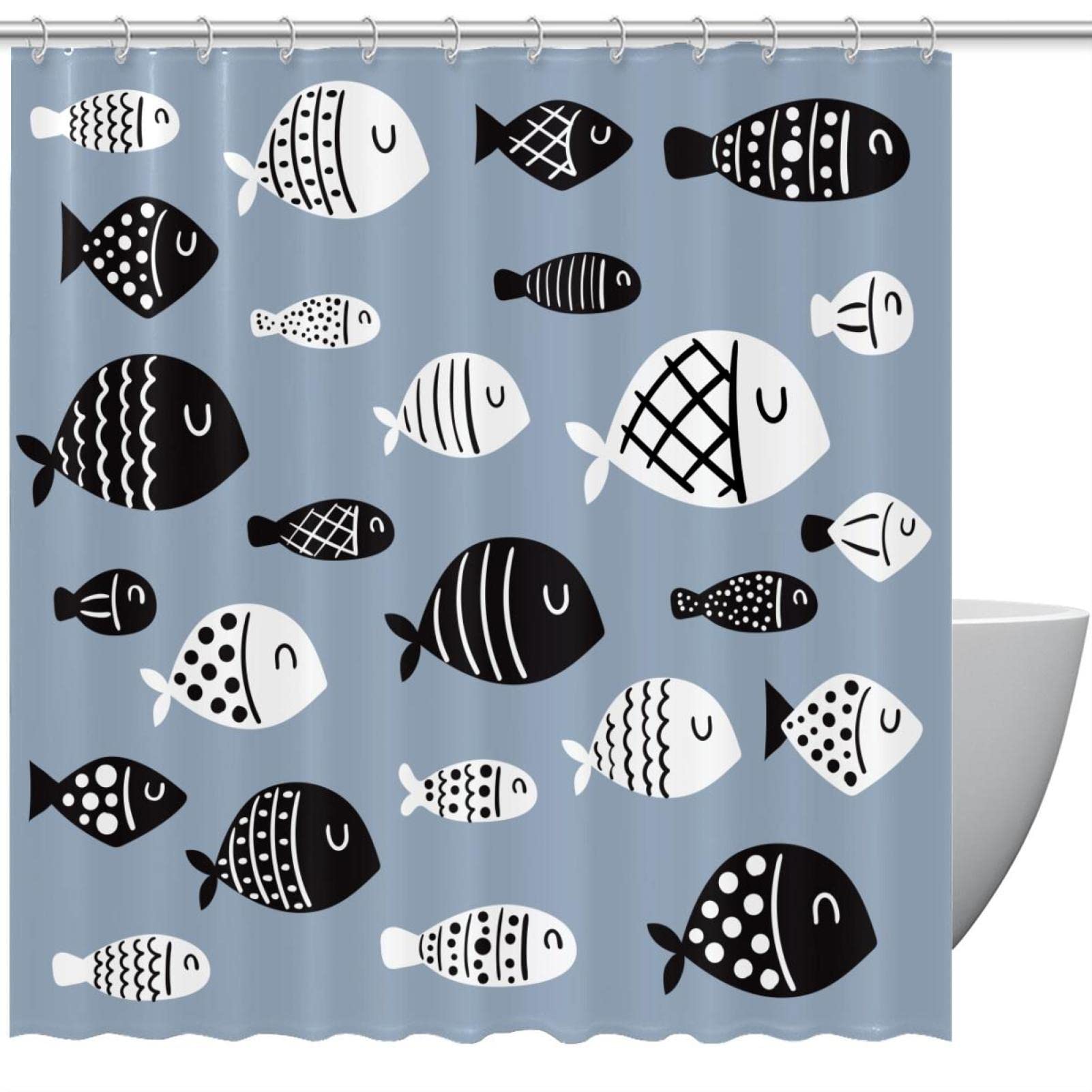 Rideau de douche cartoon mignon 168x183 cm pour baignoire de salle de bain