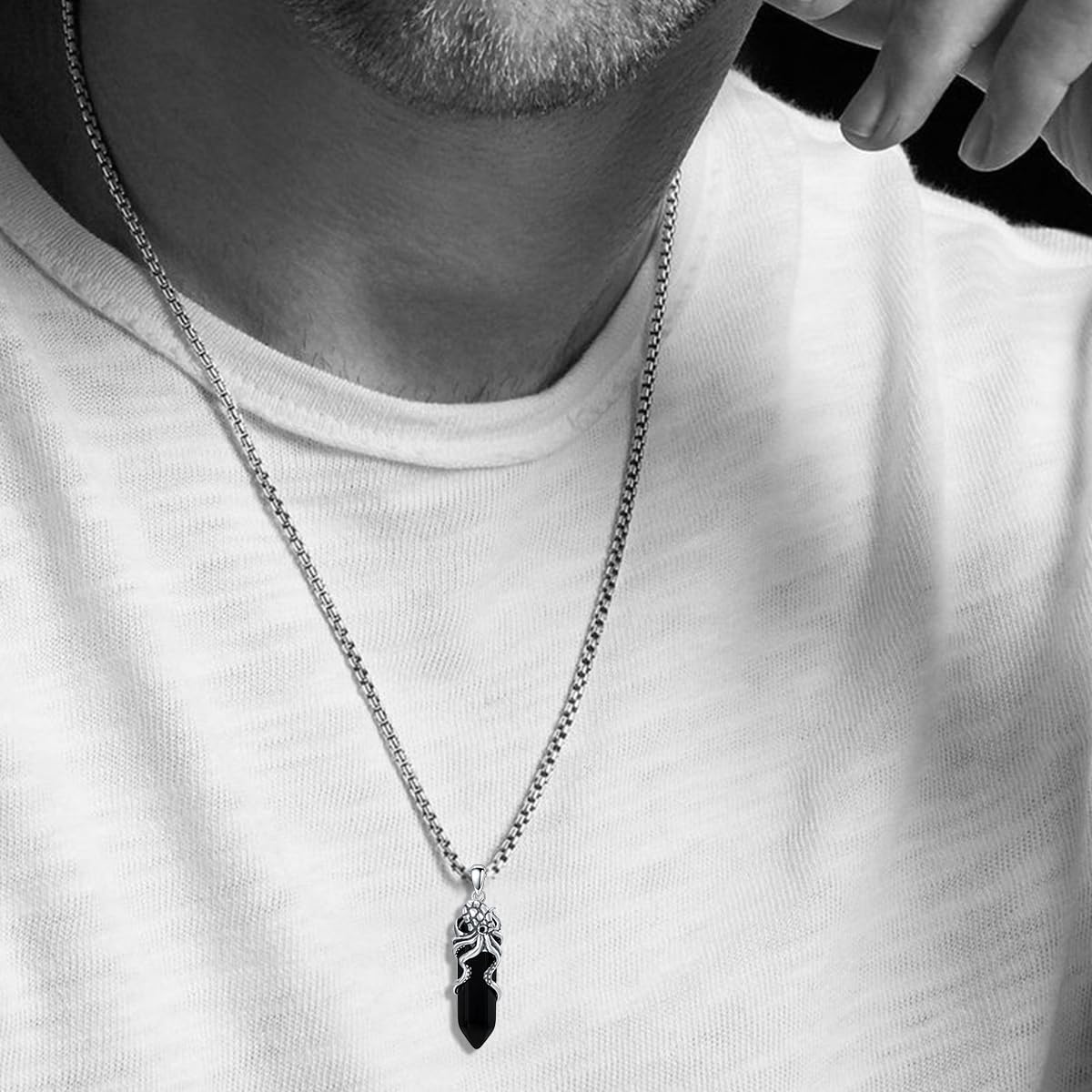 Octopus Necklace with Gemstone 925 Sterling Silver Sea Ocean Animal Pendant Necklace for Men Women, w/Stainless Steel Chain 22 + 2 Inch - Image 3