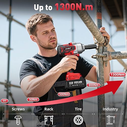 Miniatura 3 de Avrhit - Llave de impacto inalámbrica de 12 pulgada, 1300 Nm960 pies-libras, pistola de impacto de alto par con 2 baterías de 4.0 Ah, destornillador