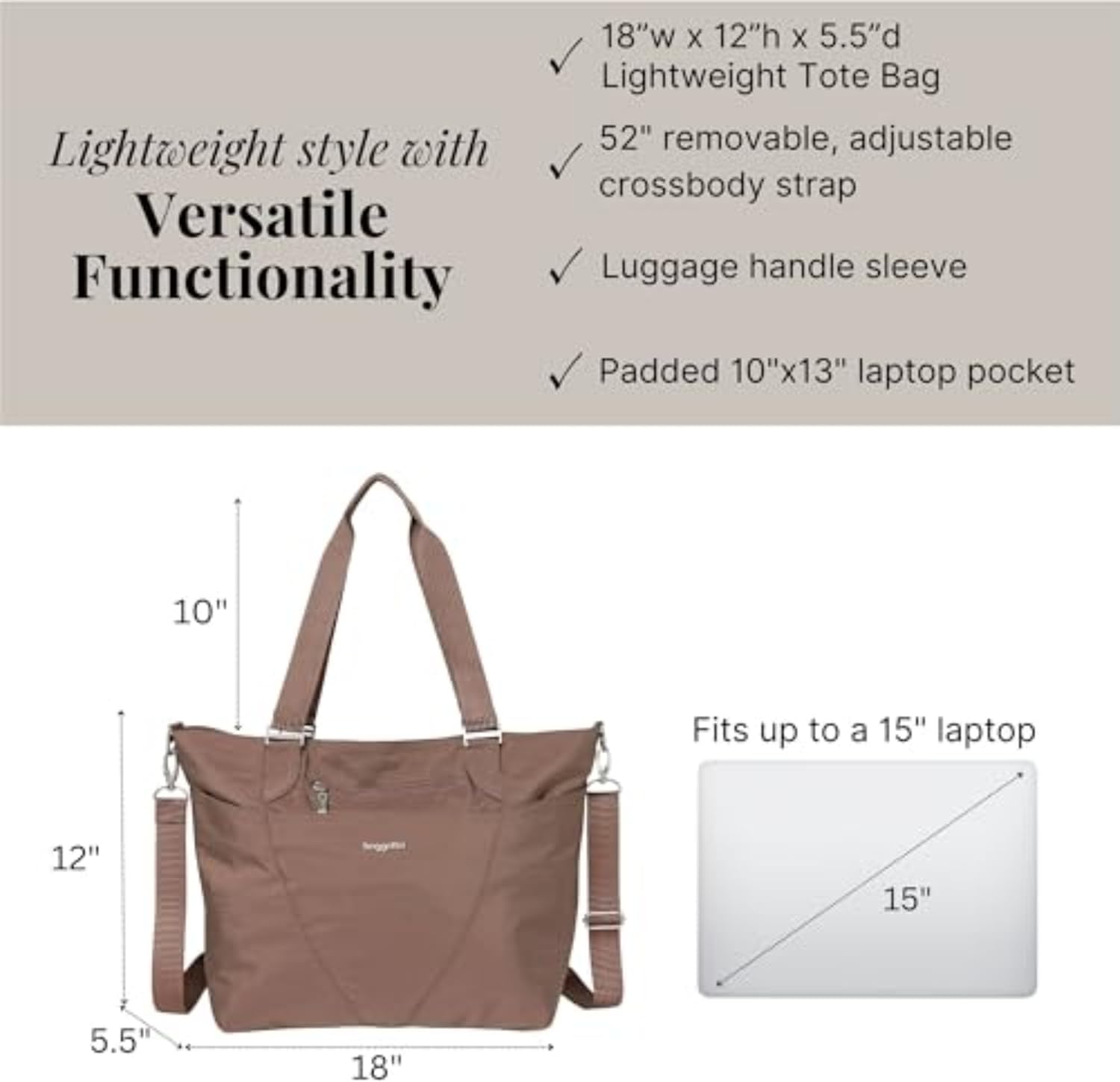 Baggallini Avenue Tote - 12x18 Laptop Tote Bag for Women - Lightweight Work Travel Carry On Bag - Image 6