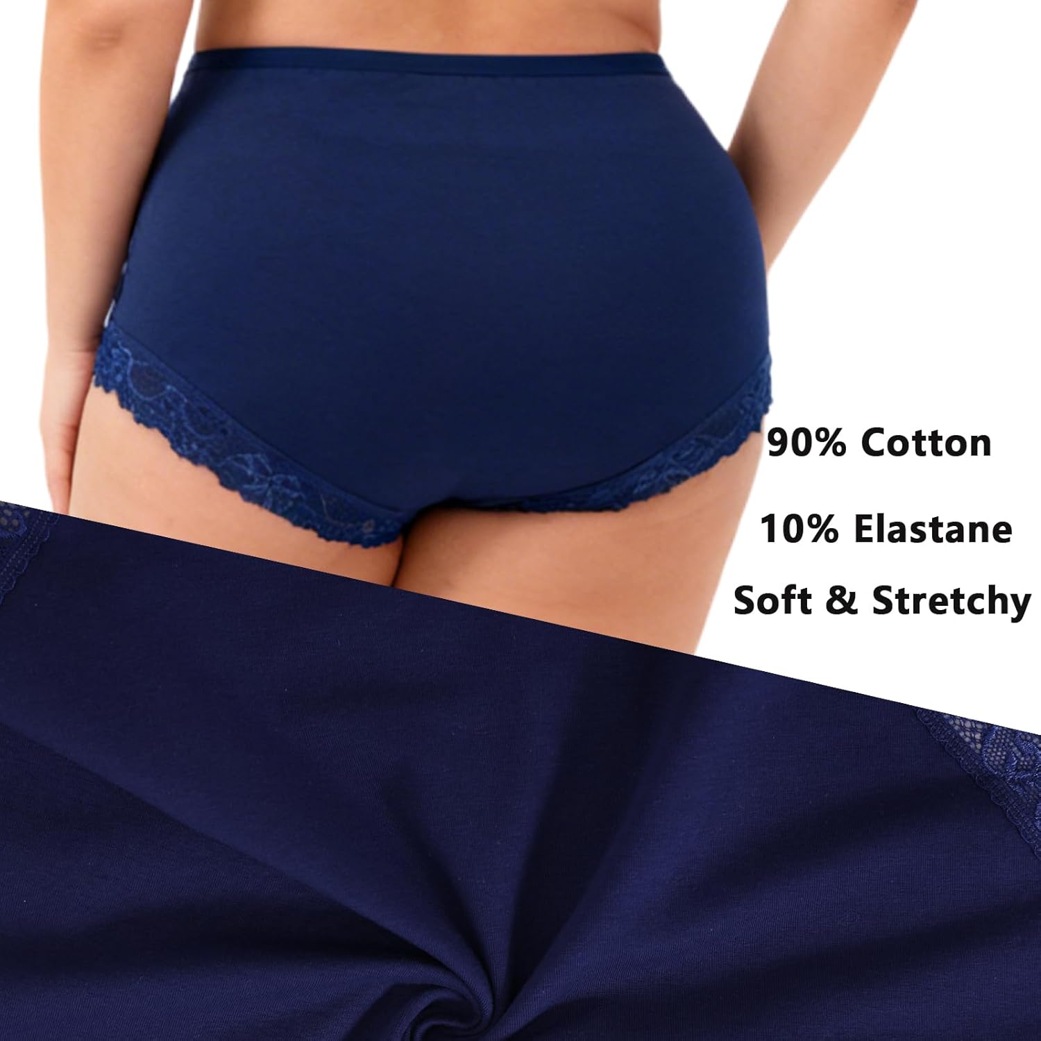Women's Cotton Underwear Panties XL-5XL Plus Size Mid High Waist Lace Trim Pantys Ladies Briefs - Image 3