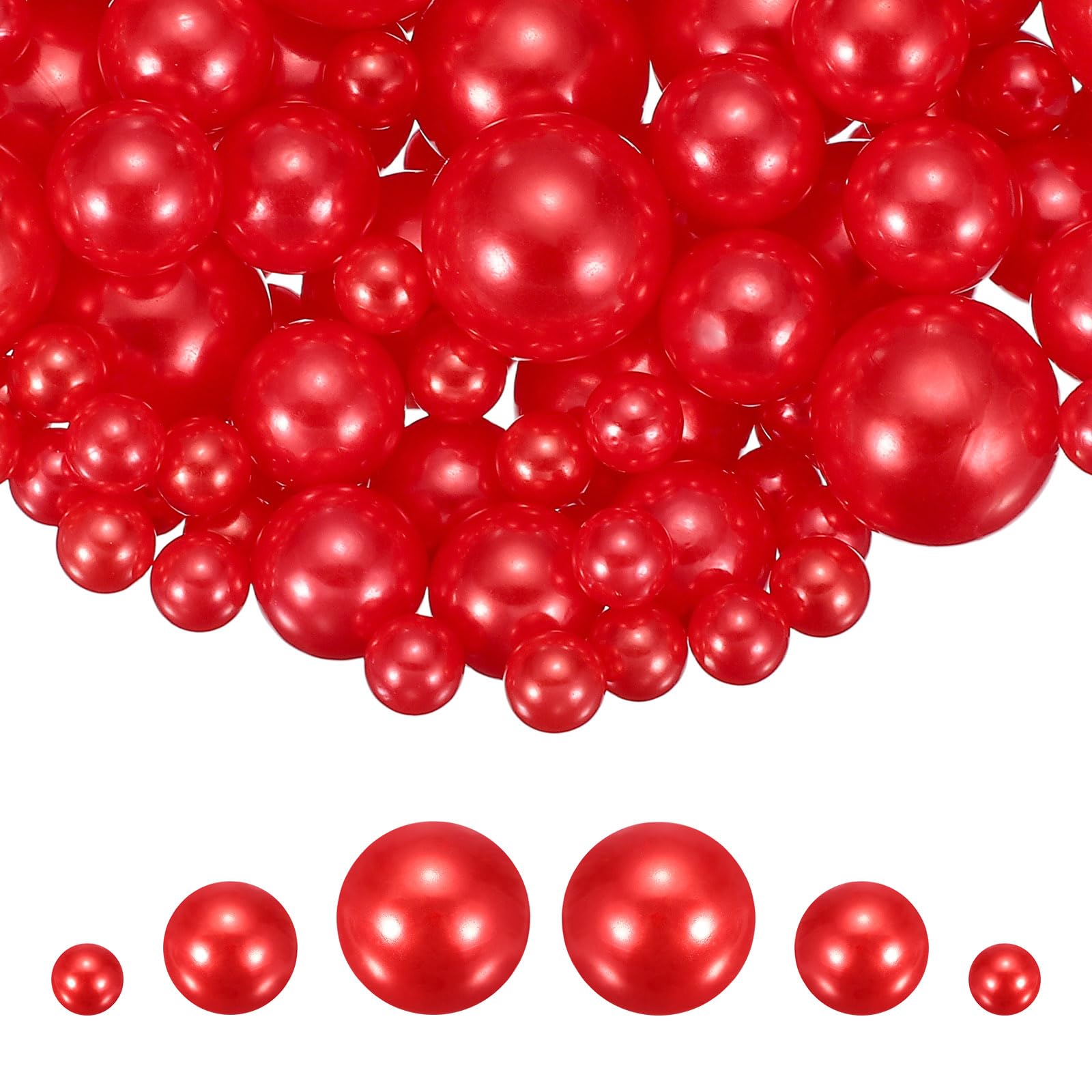 sourcing map 300Pcs Faux Pearl for Crafting, 8/14/20mm No Hole ABS Round Pearls for Vase Fillers Jewelry Making Vase Filler Cosmetic Boxes Home Decor DIY Parts Table Scatter, Red