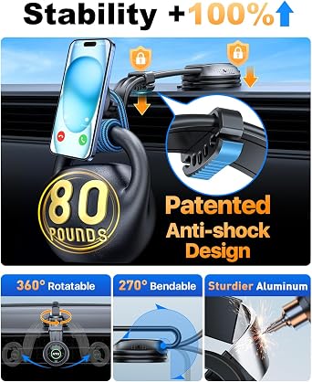 2026 Upgraded for MagSafe Car MountStrongest Magnet & Suction 5-in-1 Bendable Dashboard Windshield Vent Magnetic Phone Holder for iPhone 17 16Patent & Safety Certs, Non-Charging, Green