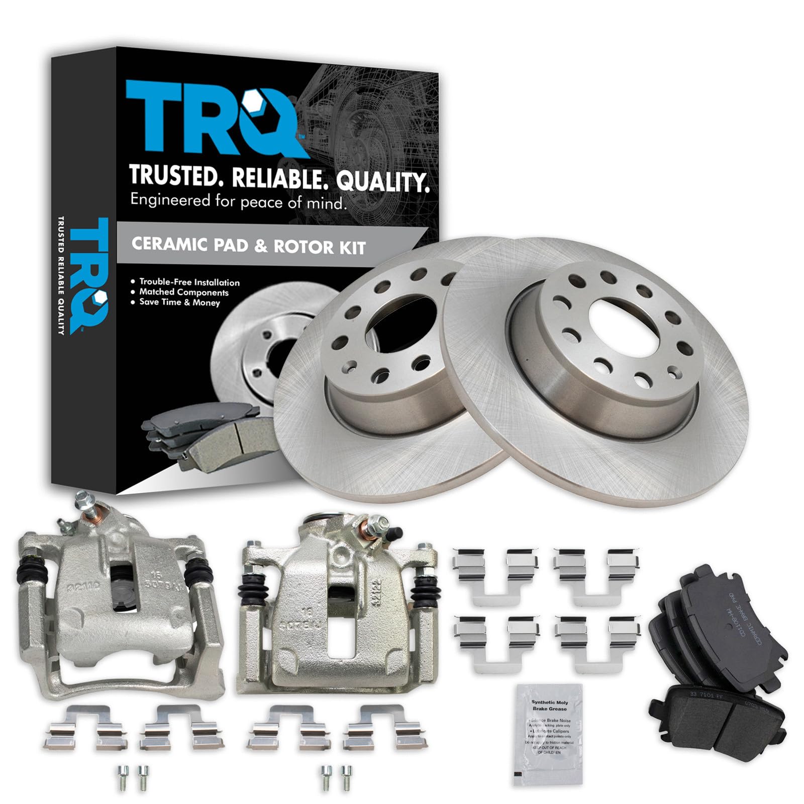 TRQ Rear Brake Pad and Rotor Set Ceramic Rotors Calipers