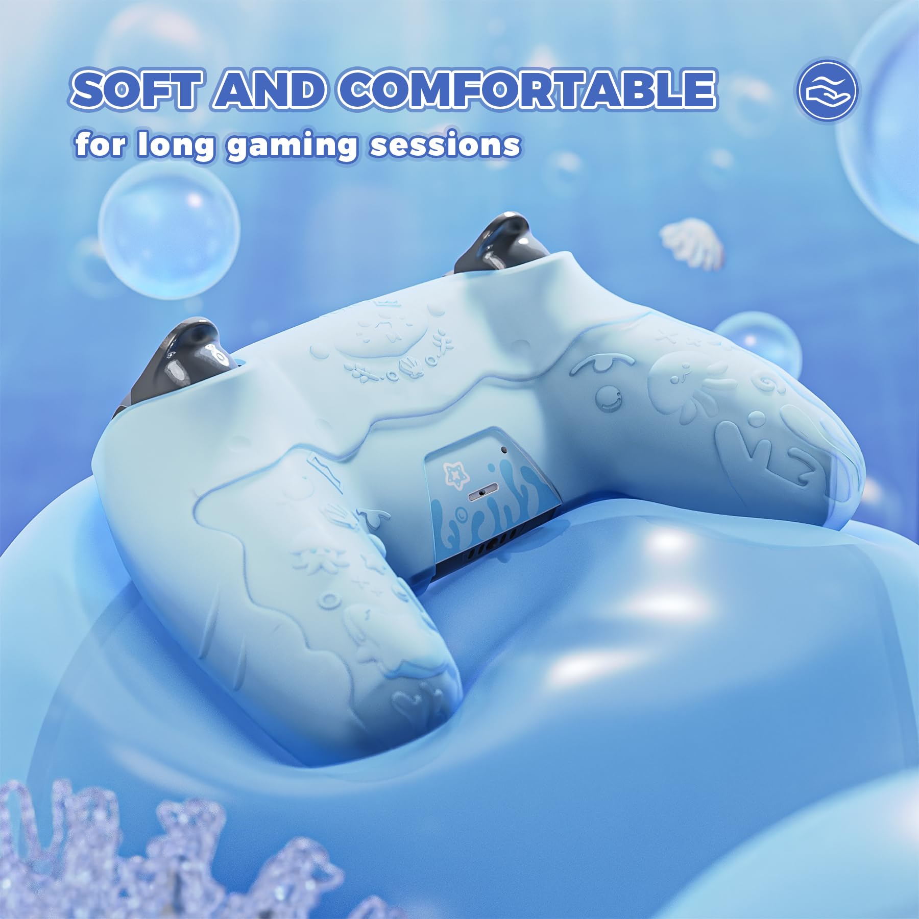 PlayVital Cover Controller per ps5 Joystick Custodia Silicone Semi-trasparente, Grip Antiscivolo & Copri Analogici & Adesivi Carini, Adatto per ps5 Base di Ricarica, Ocean Whisper-Menta Blu