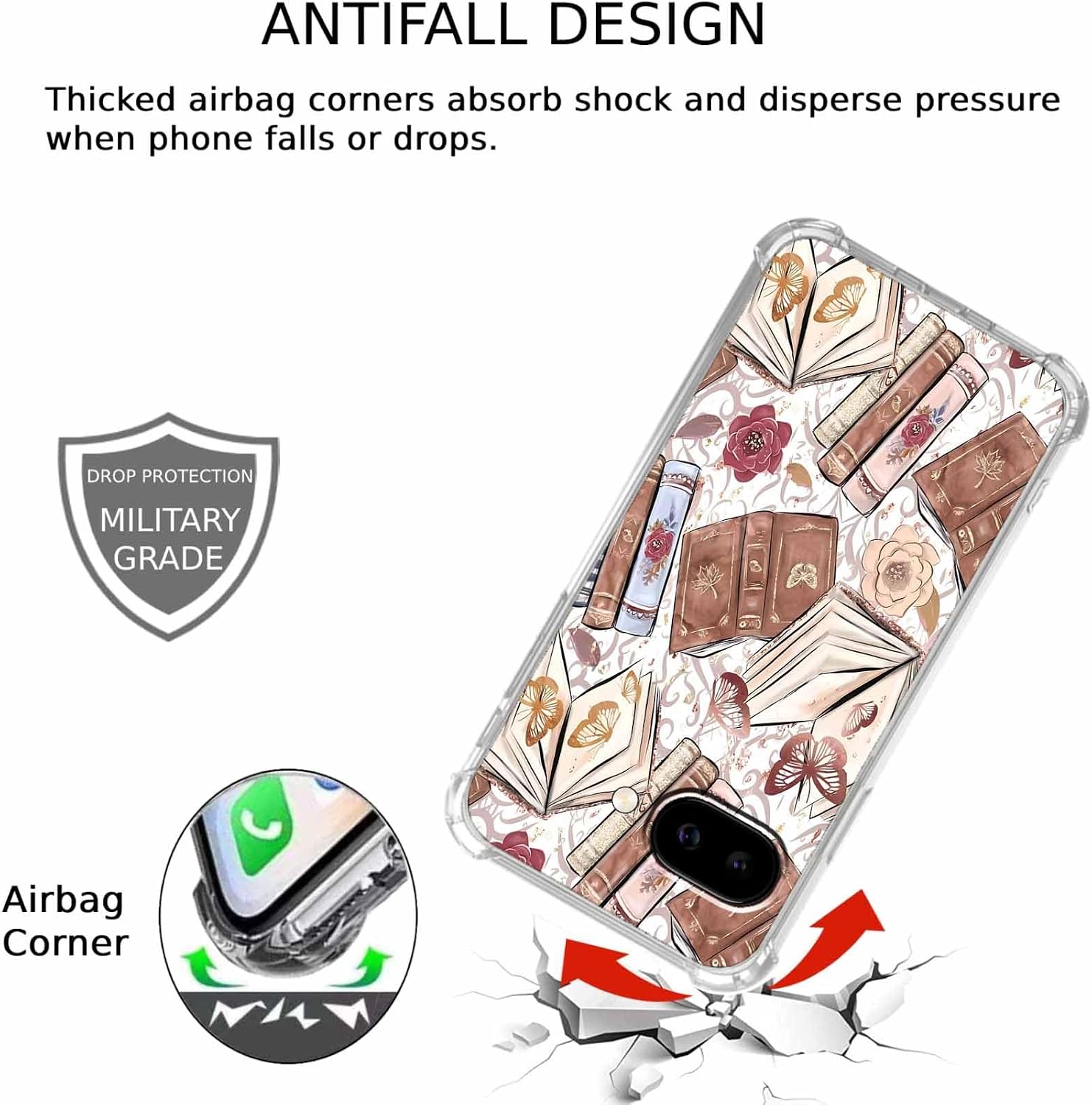 Case for Google Pixel 9a with Aesthetic Design,Vintage Butterfly Brown Book Pattern,Clear Slim Soft TPU Bumper Phone Cover,6.3”(Butterfly,P9a)