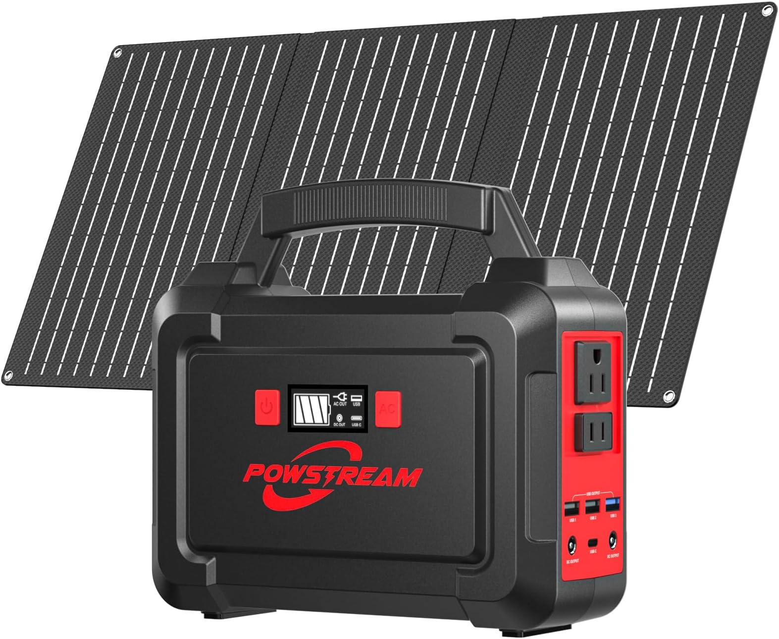 POWSTREAM 167Wh Solar Power Generator with 30W Solar Panel Included, 100W Power Bank with QC3.0 AC Outlet for Camping, Boating, Travel, Hunting, Outdoor Adventures